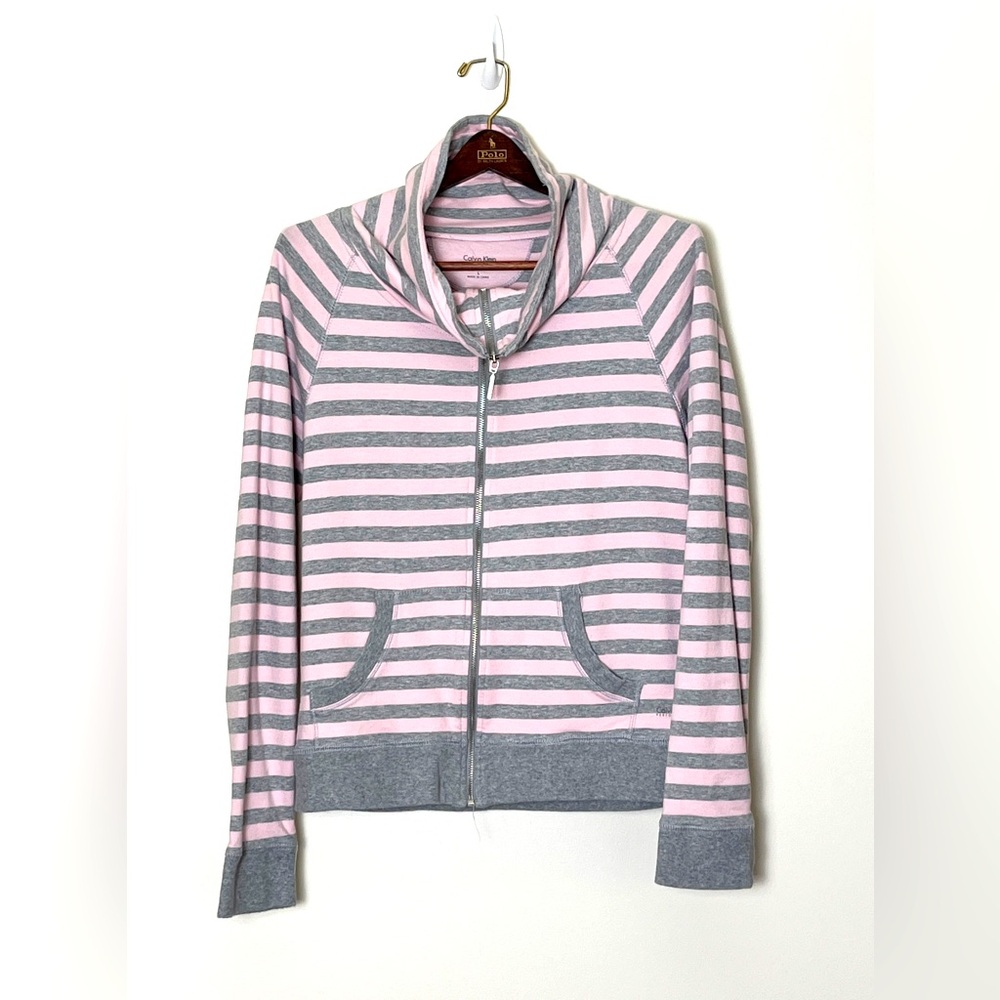 Calvin Klein Performance Women’s Full Zip Jacket‎ Large Pink Gray Striped